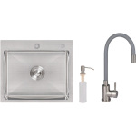 Lidz H5045 інтегрована Brushed Steel 3,0/1,0 мм + Змішувач Aria для кухні з гнучким виливом (k35) Grey - купити в інтернет-магазині Техностар