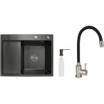 Lidz H6350BL інтегрована крило зліва Brushed Black PVD 3,0/1,0 мм + Змішувач Aria для кухні з гнучким виливом (k35) Black - купити в інтернет-магазині Техностар