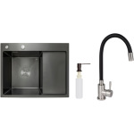 Lidz H6350BR інтегрована крило справа Brushed Black PVD 3,0/1,0 мм + Змішувач Aria для кухні з гнучким виливом (k35) Black - купити в інтернет-магазині Техностар