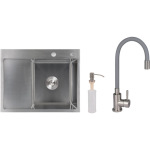 Lidz H6350L інтегрована крило зліва Brushed Steel 3,0/1,0 мм + Змішувач Aria для кухні з гнучким виливом (k35) Grey - купити в інтернет-магазині Техностар
