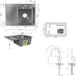 Lidz H6350L інтегрована крило зліва Brushed Steel 3,0/1,0 мм + Змішувач Aria для кухні з гнучким виливом (k35) Grey - купити в інтернет-магазині Техностар
