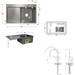 Lidz H7849L інтегрована крило зліва Brushed Steel 3,0/1,0 мм + Змішувач Aria для кухні з гнучким виливом (k35) Grey - купити в інтернет-магазині Техностар