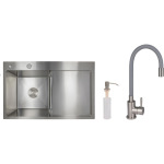 Lidz H7849R інтегрована крило справа Brushed Steel 3,0/1,0 мм + Змішувач Aria для кухні з гнучким виливом (k35) Grey - купити в інтернет-магазині Техностар