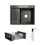 Lidz Handmade H6350BL Мийка для кухні інтегрована крило зліва BlackPVD у комплекті з дозатором + - купити в інтернет-магазині Техностар