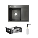 Lidz Handmade H6350BR Мийка для кухні інтегрована крило зправа BlackPVD у комплекті з дозатором + - купити в інтернет-магазині Техностар