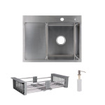 Lidz Handmade H6350L Мийка для кухні інтегрована крило зліва Brushed у комплекті з дозатором + - купити в інтернет-магазині Техностар