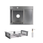 Lidz Handmade H6350R Мийка для кухні інтегрована крило зправа Brushed у комплекті з дозатором + - купити в інтернет-магазині Техностар