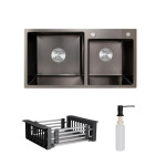 Lidz Handmade H7843 Мийка для кухні з двома чашами інтегрована BlackPVD у комплекті з дозатором + - купити в інтернет-магазині Техностар