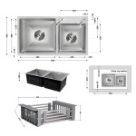 Lidz Handmade H7843 Мийка для кухні з двома чашами інтегрована Brushed у комплекті з дозатором + - купити в інтернет-магазині Техностар