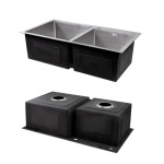 Lidz Handmade H7843 Мийка для кухні з двома чашами інтегрована Brushed у комплекті з дозатором + - купити в інтернет-магазині Техностар