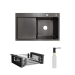 Lidz Handmade H7849BL Мийка для кухні інтегрована крило зліва BlackPVD у комплекті з дозатором + - купити в інтернет-магазині Техностар