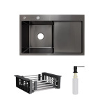 Lidz Handmade H7849BR Мийка для кухні інтегрована крило зправа BlackPVD у комплекті з дозатором + - купити в інтернет-магазині Техностар