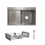 Lidz Handmade H7849L Мийка для кухні інтегрована крило зліва Brushed у комплекті з дозатором + - купити в інтернет-магазині Техностар