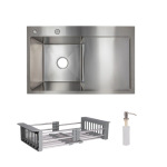 Lidz Handmade H7849R Мийка для кухні інтегрована крило зправа Brushed у комплекті з дозатором + - купити в інтернет-магазині Техностар